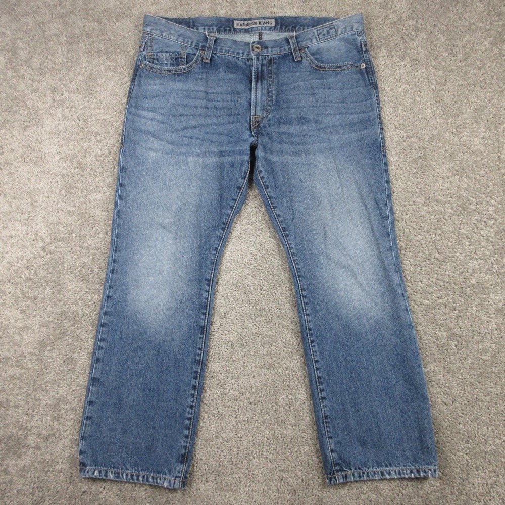 Express Jeans Mens 38x30 Blue Kingston Classic Fit Bootcut Faded Denim Pants